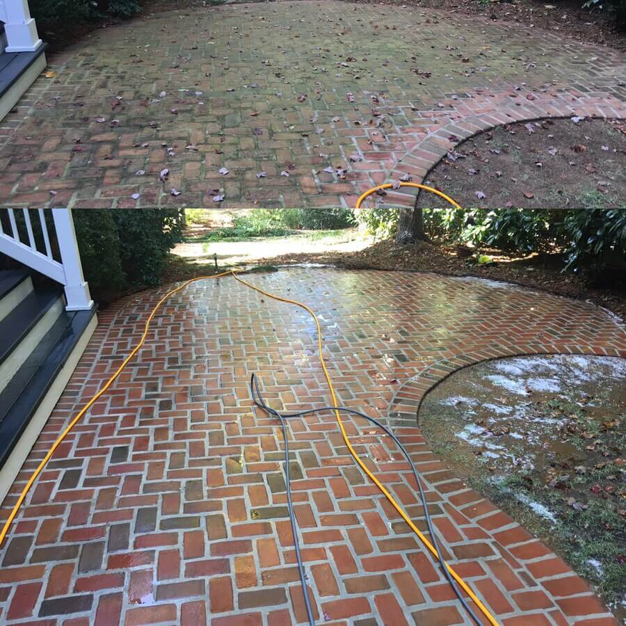 Before and after pressure washing service in FOR BRICK WALKWAY. Professional cleaning results.