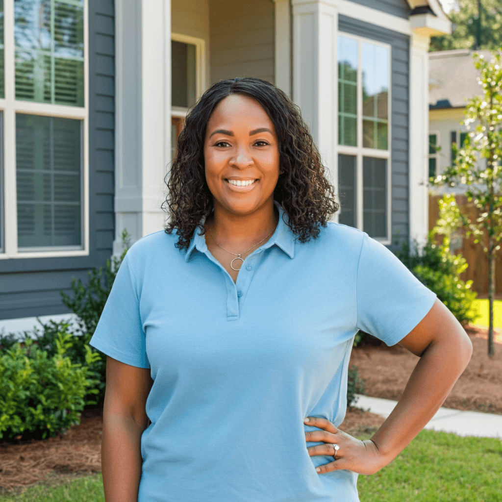 A Happy Homeowner with Blue Monkey