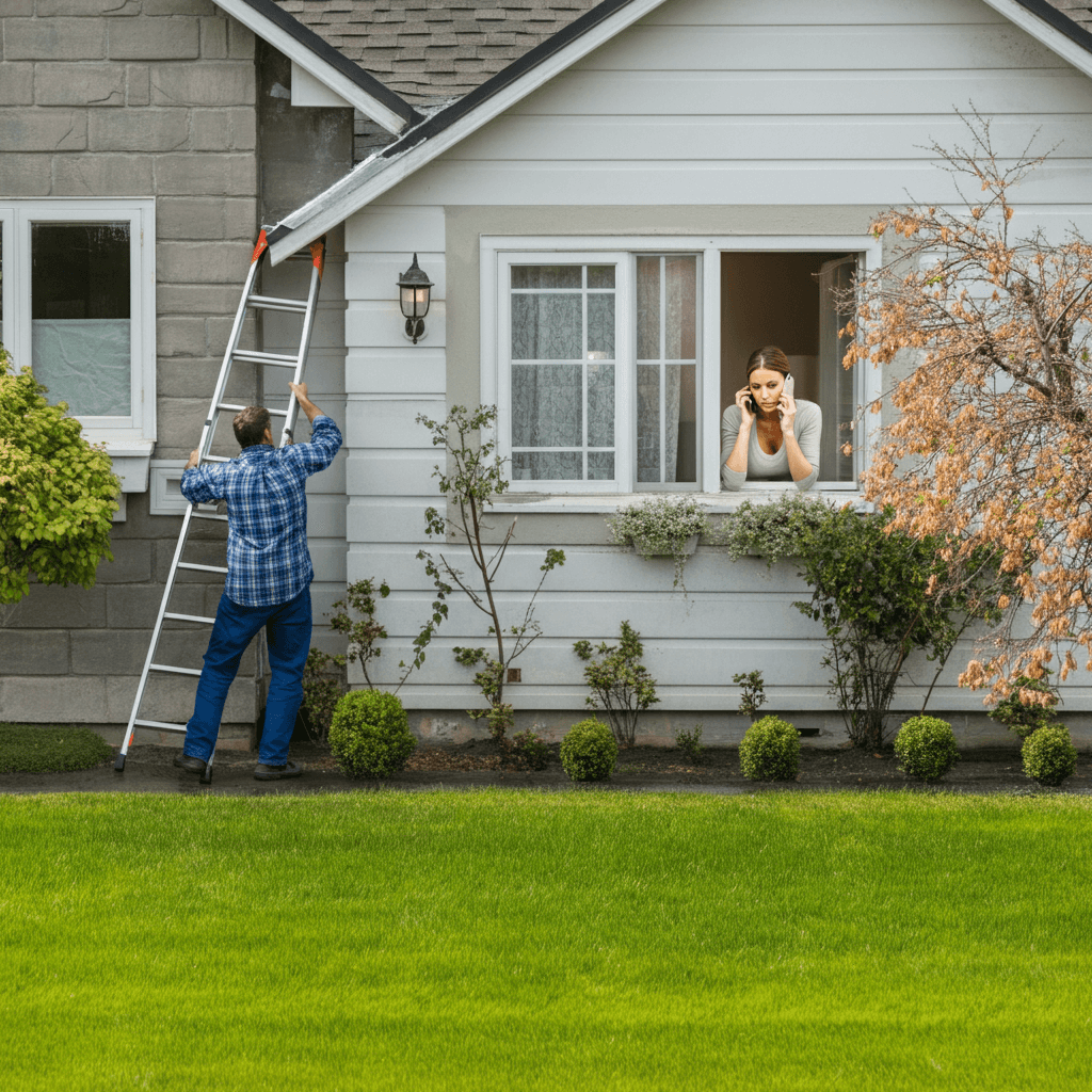 a homeowner attempted to climb a ladder to perform his own roof pressure washing and stain removal maintenance