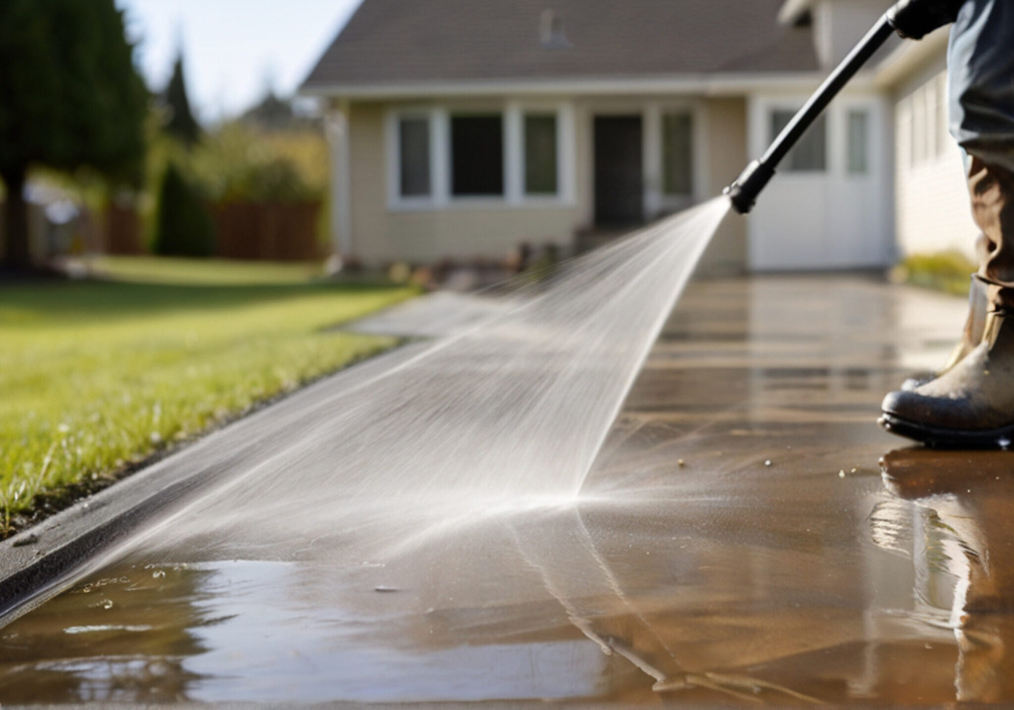 Home Driveway pressure washing service removing dirt and stains from concrete FOR A CONCRETE SEALING SERVICE