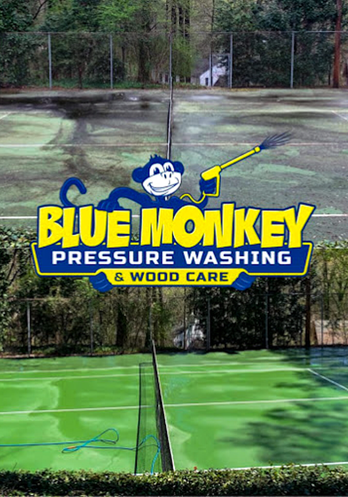 Commercial pressure washing service for tennis court before and after. Professional cleaning results.